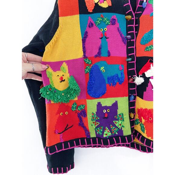 Vintage Novelty Patchwork Dog Christmas Knit Sweater Large Dopamine Dressing - Picture 7 of 10